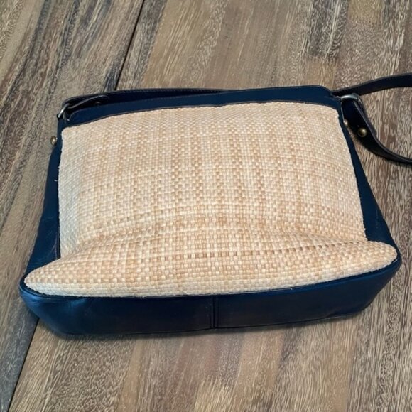 Eitenne Aigner Blue Leather and Woven Straw Purse - Picture 6 of 15